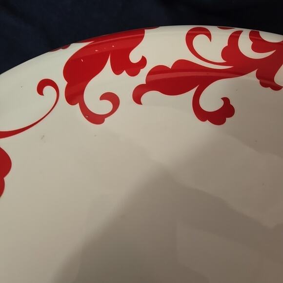 Ciroa Fiori Red Pedestal Cake Serving Plate Porcelain White Red Swirl Leaf Desig - Picture 4 of 8